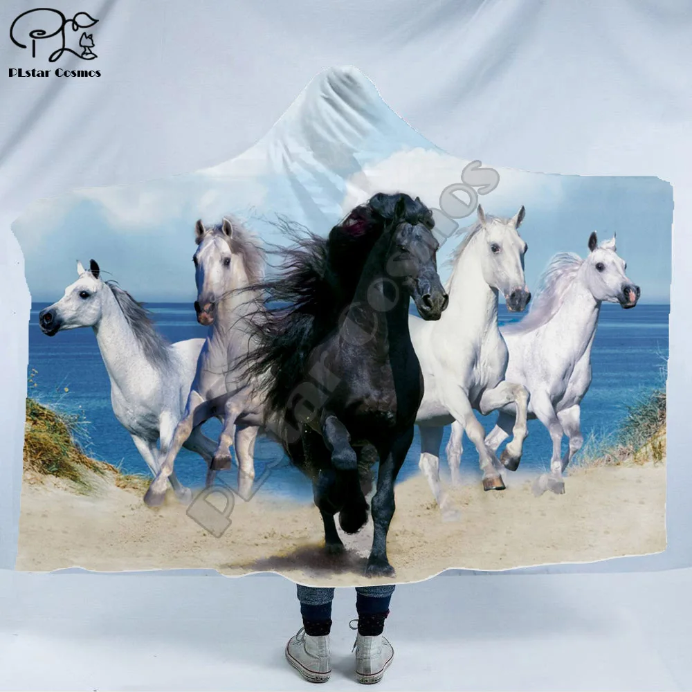 Colorful horse Graffiti Character Hooded Blanket Adult/child Sherpa Fleece Wearable Blanket Microfiber Bedding M-001