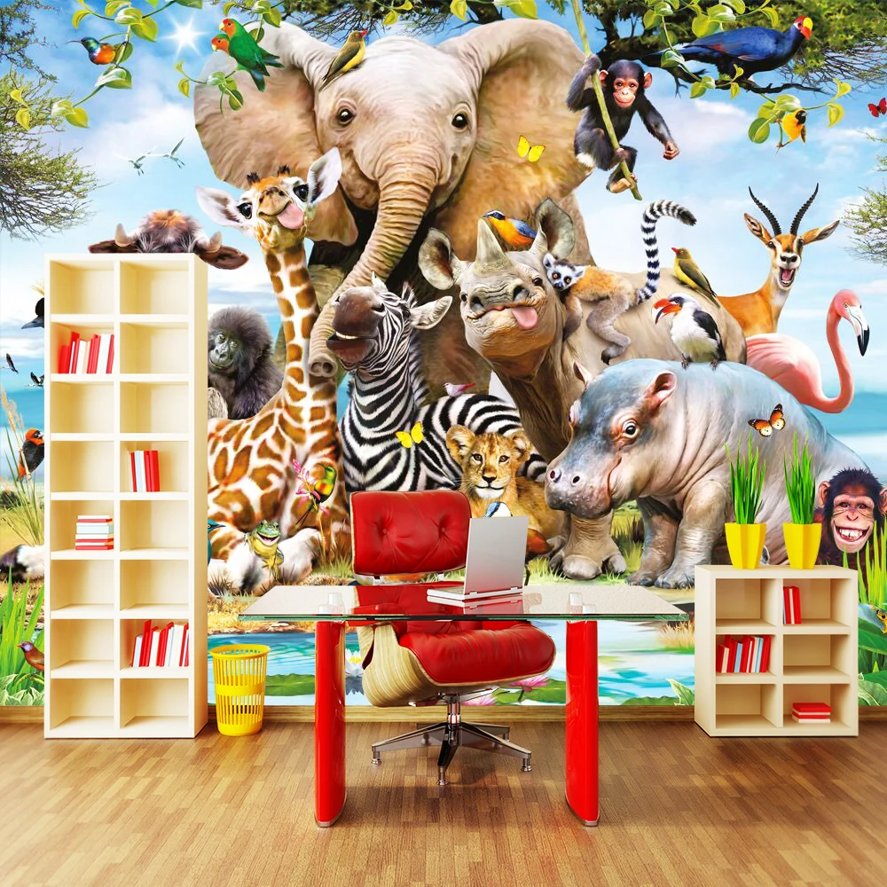 

Custom Mural Wallpaper Cartoon Animals Trees Background Wall