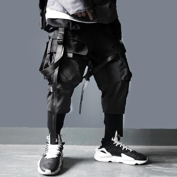 Bänder Multi Taschen Cargo Hosen Harajuku Casual Track Hosen Streetwear Techwear Hosen Jogger Cyberpunk männer kleidung