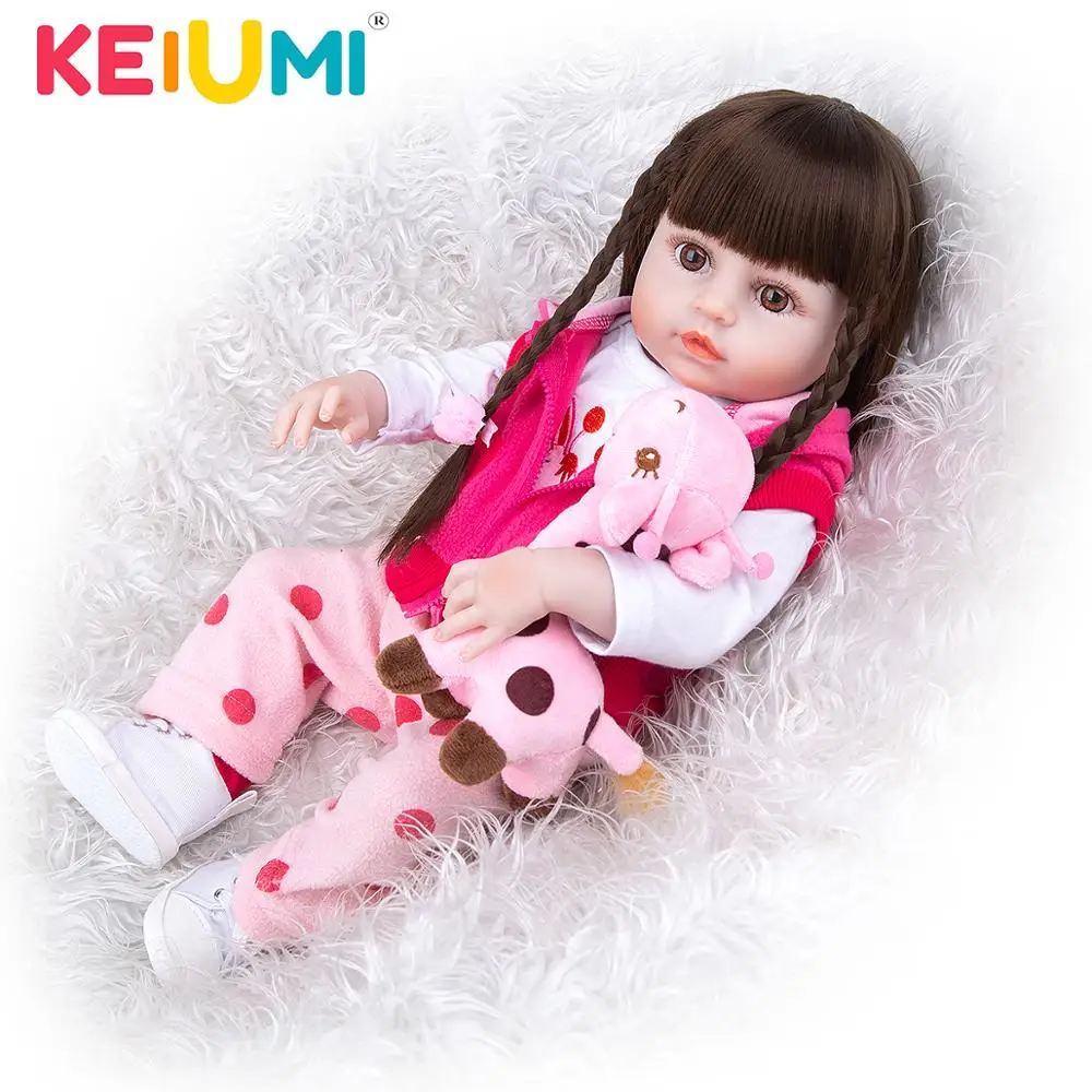 KEIUMI 19 Inch DIY Middle Long Hair Silicone Reborn Baby Dolls Full Silicone Reborn Baby Bebe Toys Gifts For Children Birthday