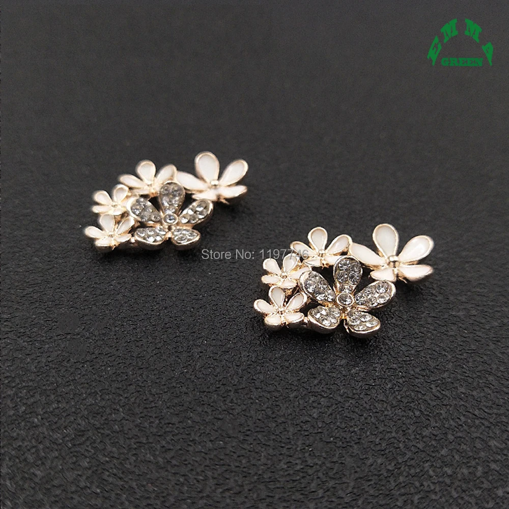 Flower Rhinestone Embellishments 10pcs Cluster White Enamel Buttons Gold Flatbacks for nail art Decorations