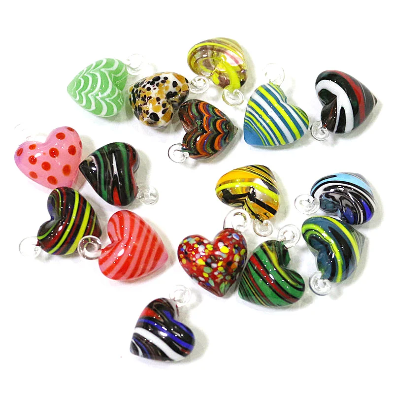 2pcs 23mm Lampwork Murano Glass Heart Pendant Custom Hanging Wedding Decor Supplies Creative Jewelry Necklace Charm Accessories