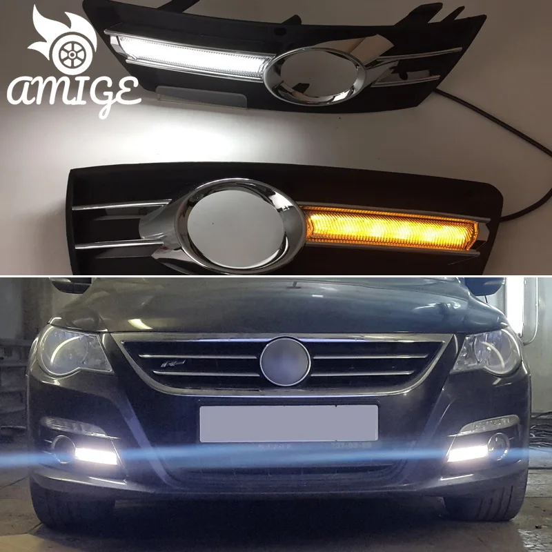 

12V LED Daylights For Volkswagen vw Passat CC 2009 - 2012 Yellow Turning Signal DRL Car LED Daytime Running Light Auto Foglamps