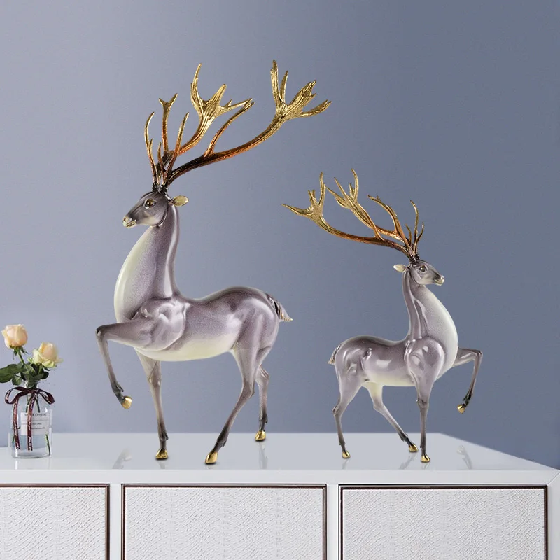 Copper Lucky Rich Deer Decoration Living Room TV Cabinet Entrance Cabinet Ornament Furnishing Moving into the New House Gift