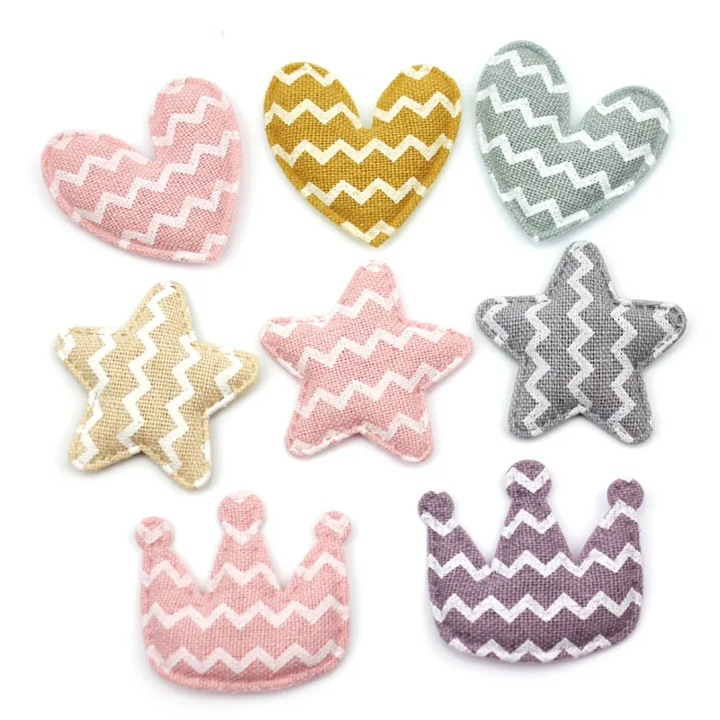 36Pcs Wave Fabric Star/Heart/Crowns Padded Appliques For Baby HairClip Headwear Decor Ornament Clothes Sewing patch  Accessories