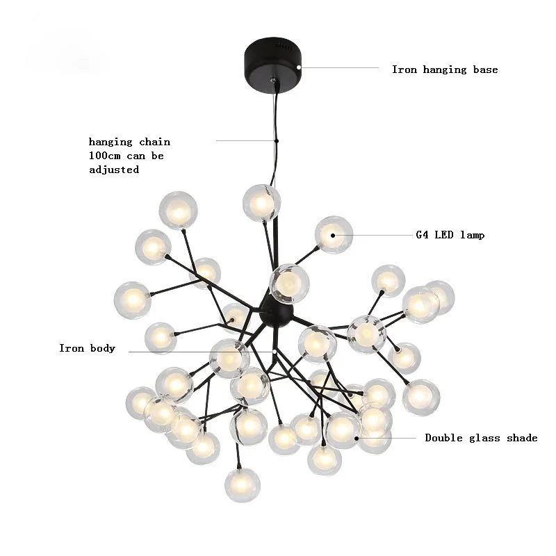 Imagem -05 - Modern Led Firefly Teto Lustre Elegante Árvore Branch Light Pendurado Lustres Bola de Vidro Luzes Decorativas de Teto