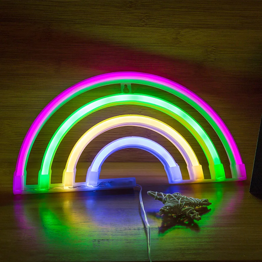 Rainbow Neon Light Sign LED Modeing Decoration Lamp Bulbs Nightlight Wall Hanging Art Ornaments for Party Holiday Room Table Toy