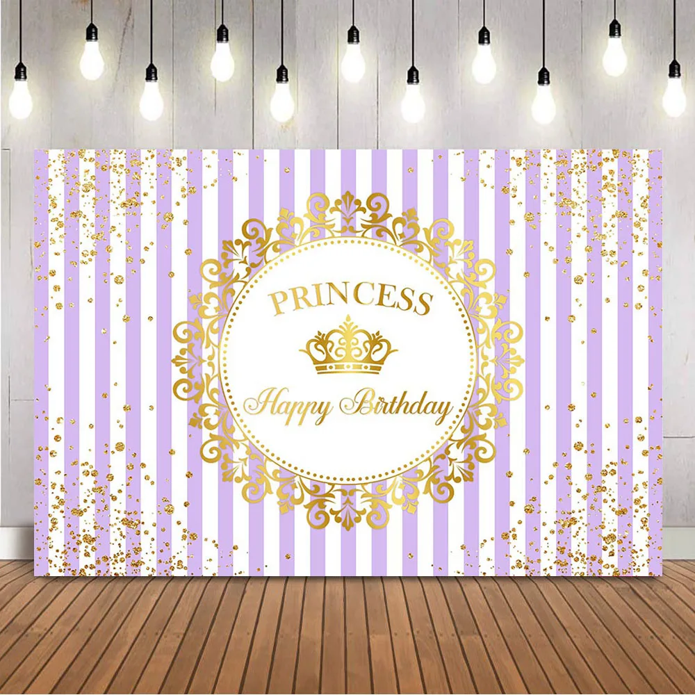 작은 공주 배경 생일 축하 사진 배경을 사용자 정의 골드 반짝이 뿌리 점 골드 크라운 보이 프린스 장식