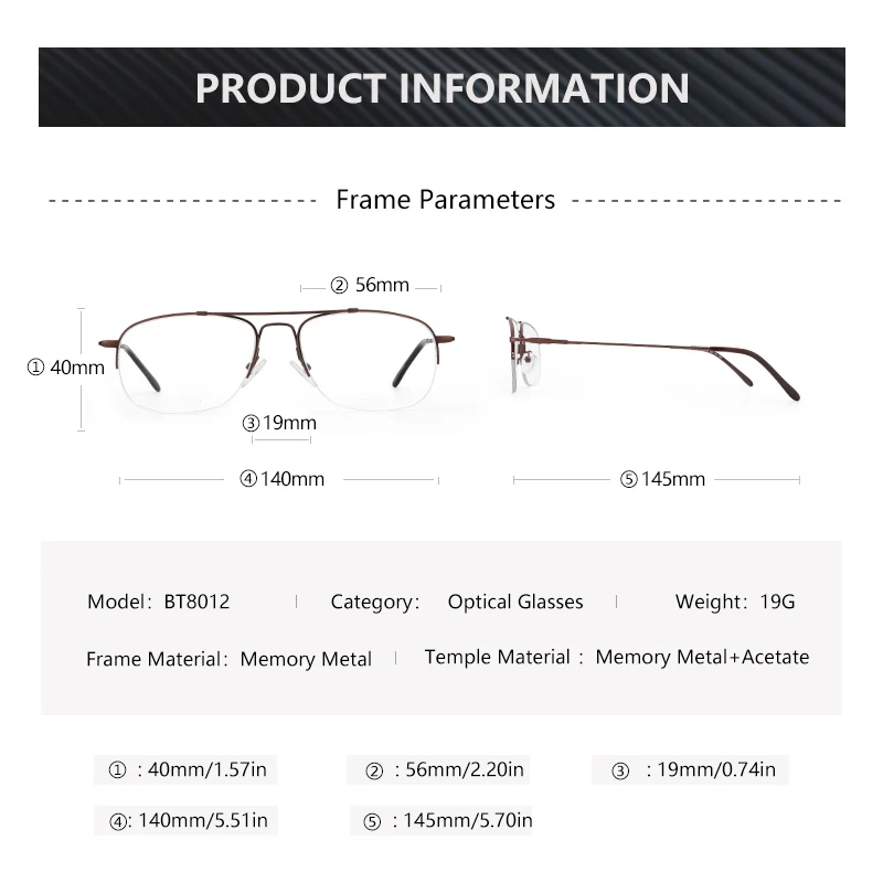 ZENOTTIC Men Classic Pilot Half-rim Glasses Frame Women Memory Metal Flexible Optical Spectacles Myopia Prescription Eyeglasses