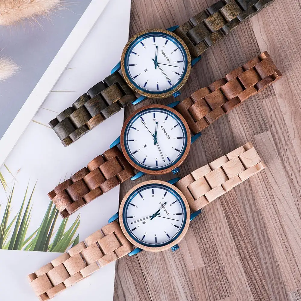 BOBO BIRD Wooden Men Watch  Quartz Wristwatches Japanese Movement Luxury Fashion Women Timepiece Custom Gift Box