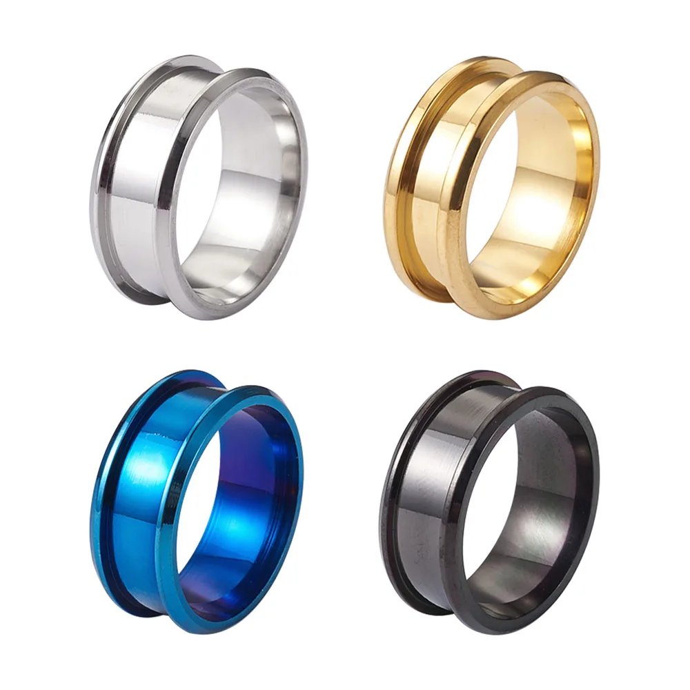 4pcs Mixed Color Unisex Rings Stainless Steel Grooved Finger Ring Settings Blank Ring Core for Inlay Ring Jewelry Making Finding