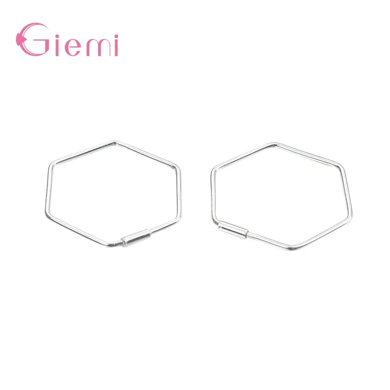 Minimalist Geometric 925 Sterling Silver Hexagon Hoop Earrings for Women Girl Simple Punk Earings Female Jewelry Gift Party