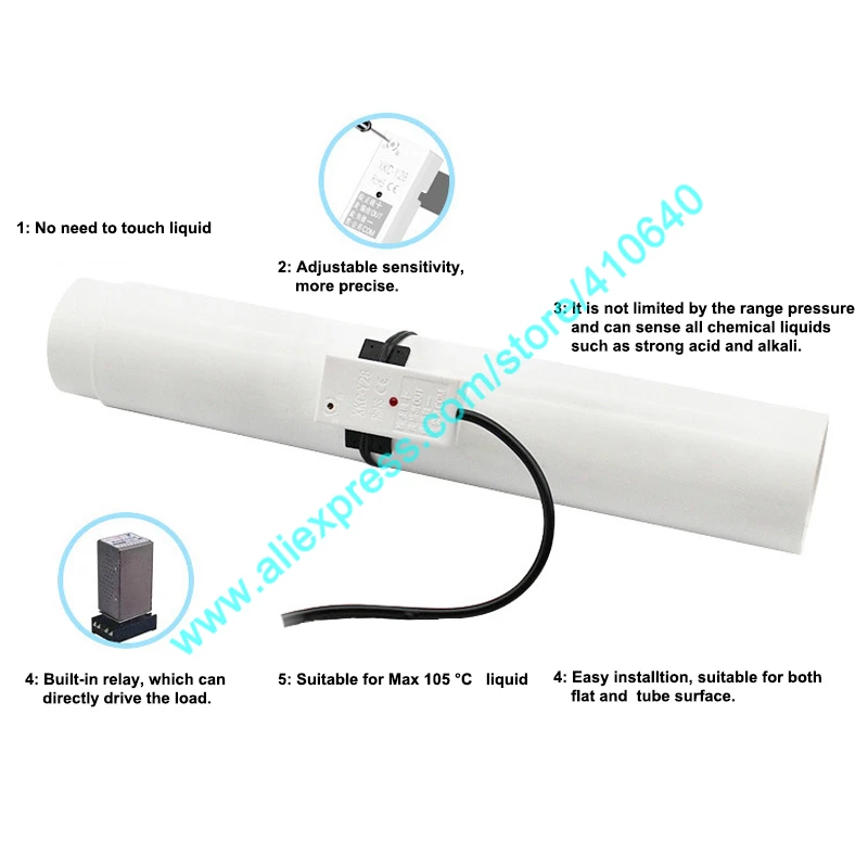 XKC-Y28 Built-In Relay DC 5v 12v 24v Liquid Sensor Dry Node Output Water Level Gauge Liquid Sensor Non-Contact Liquid Sensor