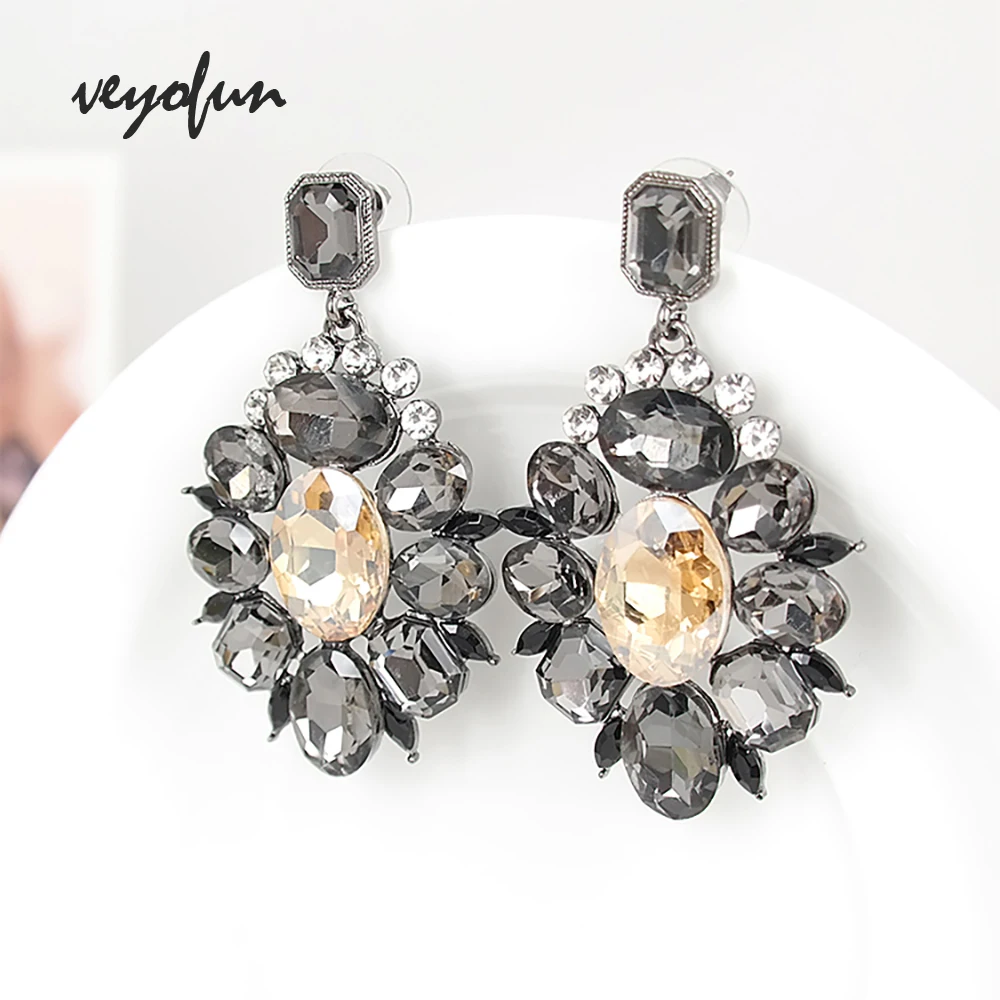 Veyofun Luxury Round Crystal Drop Earrings Party Bridal Dangle Earrings Fashion Jewelry for Women New Gift