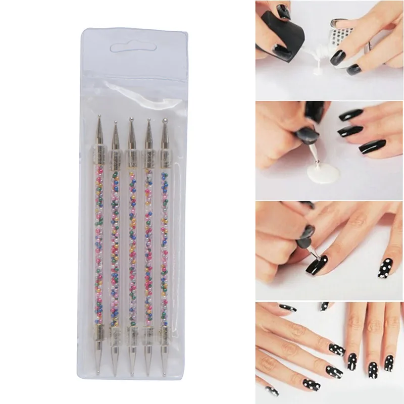 ELECOOL NEW 5 Pcs/1 Set Nail Art Dotting Pens Double Way Crystal Rhinestone Painting Tool DIY Beauty Accessories