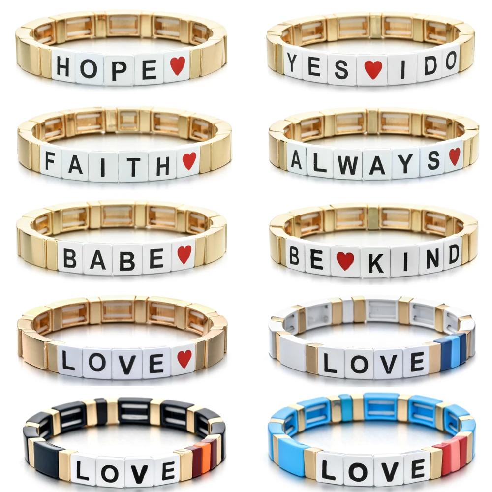 New Fashion Gold Color Enamel Tile Mama Elasticity Bracelet Gold Mom Bracelet Mothers Day Gift New Mama Handmade Gifts