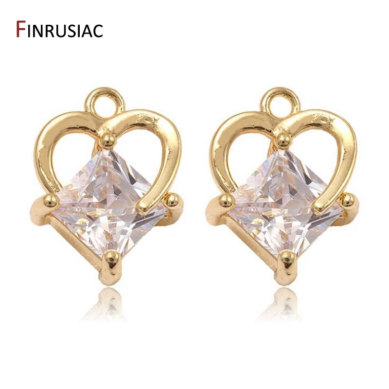 Fashion Shiny Zircon Crystal Heart-shaped Pendant For Jewelry Making Handmade DIY Necklace Earrings Charms Pendants Wholesale