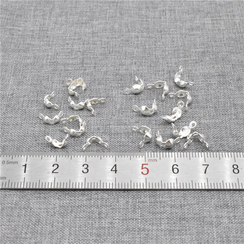 30pcs of 925 Sterling Silver Fold Over Clamshell End Tip Crimp Cover Beads Jewelry Findings