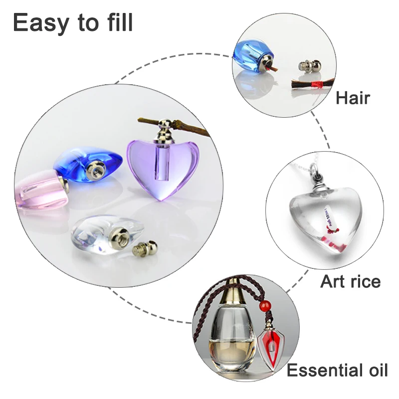 10PCS Crystal Vial Pendants Mini Glass Bottles Rice vials Screw Cap Necklace Perfume Bottle Rice Charms DIY Name on Rice Art