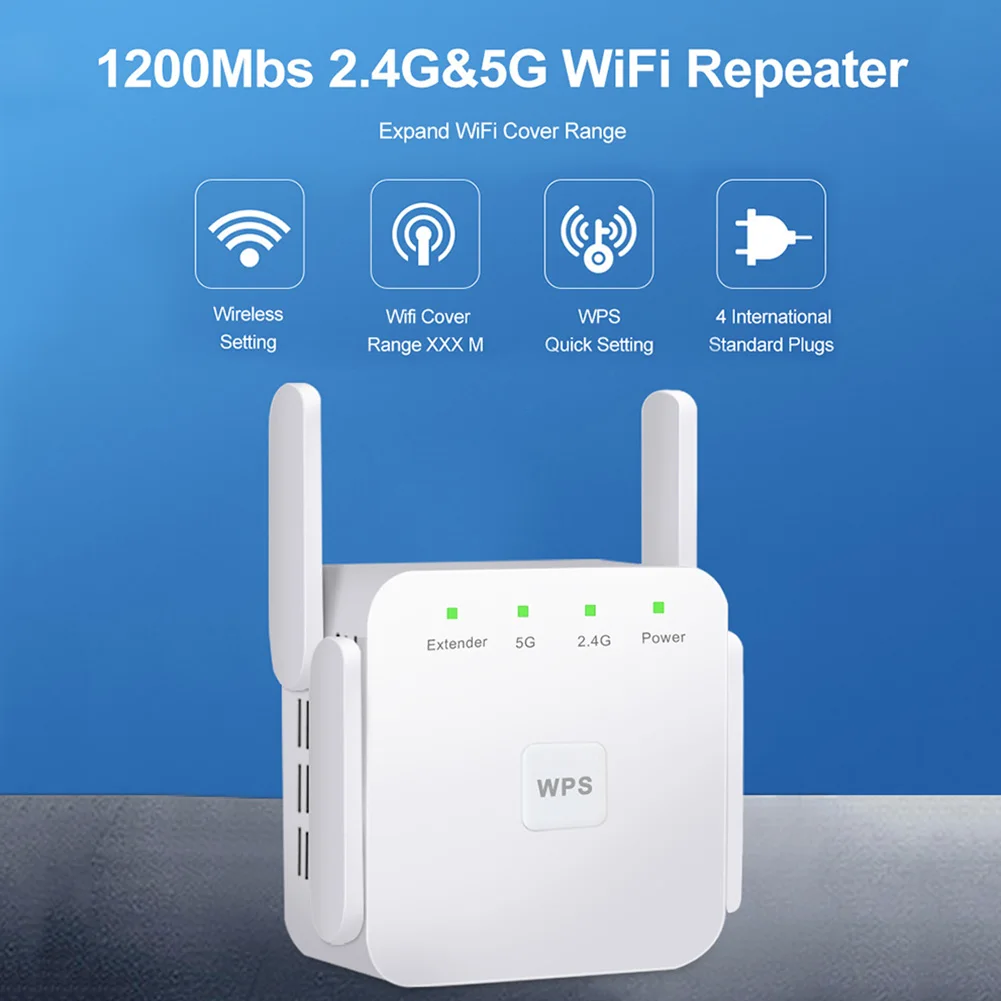 2.4 5G Dual Band Wireless Extender Repeater 1200M WiFi Booster Amplifier UK EU Plug Antenna Signal Booster Access Point