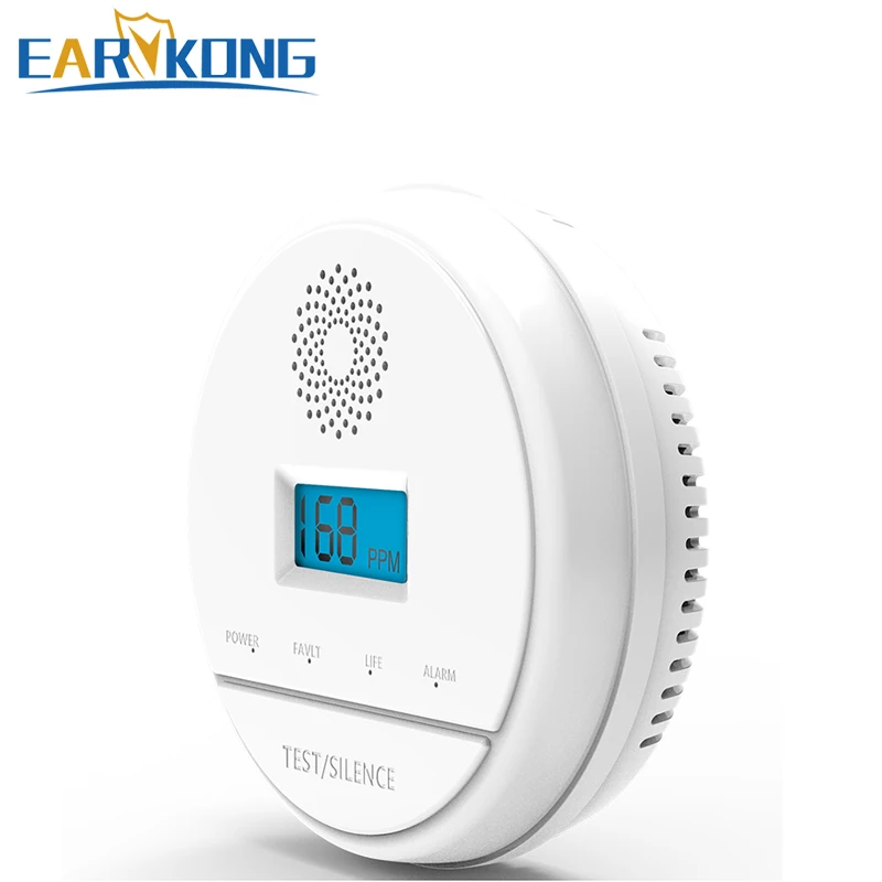 EARYKONG-Sensor de CO LCD inalámbrico, Detector de alarma de advertencia de envenenamiento por monóxido de carbono, funciona con sirena integrada de