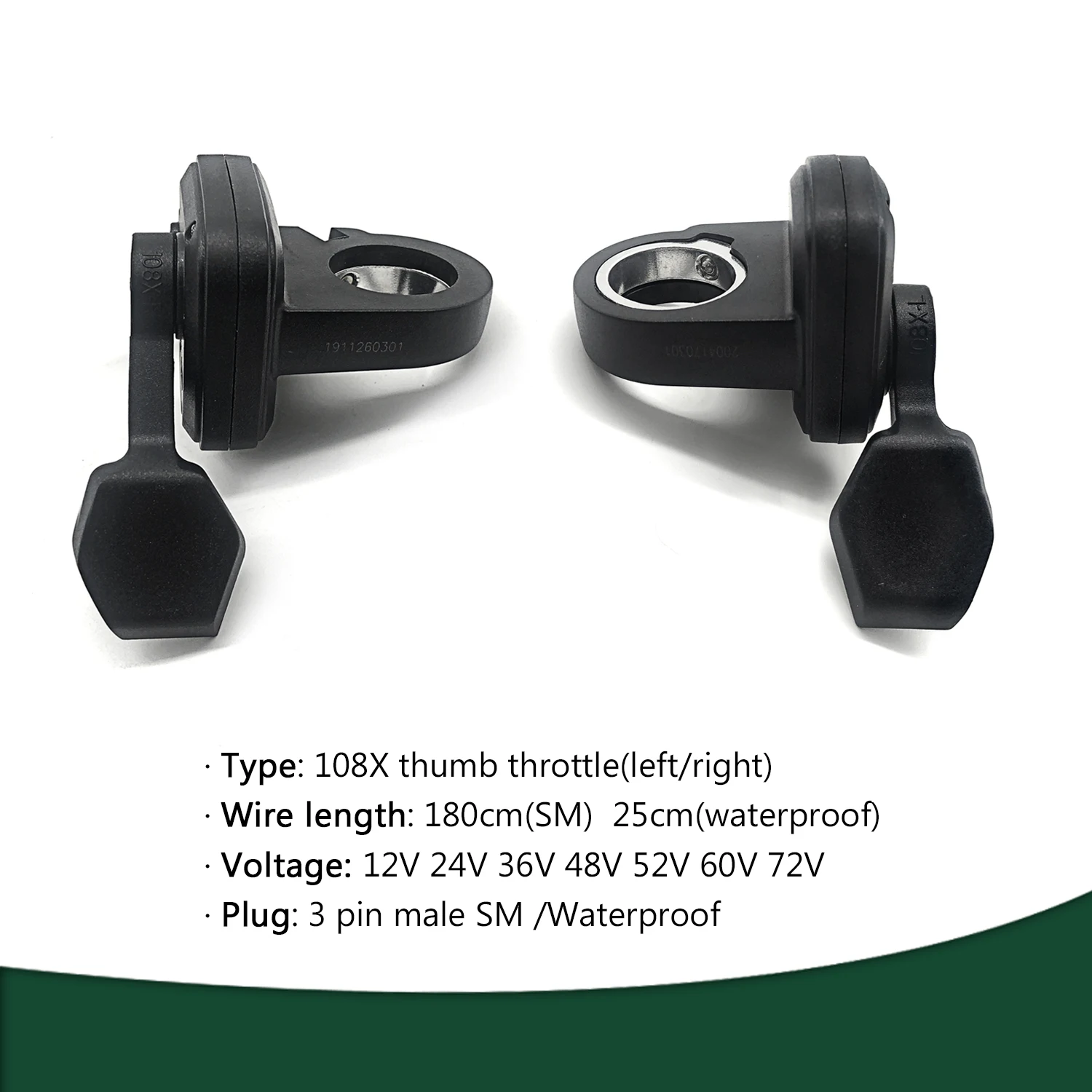 Wuxing Thumb Throttle 108X Ebike Trigger Throttle Plastic Finger Throttle 24V 36V 48V 60V 72V Left Right Thumb Throttle