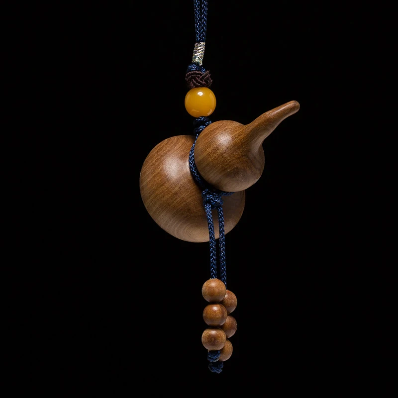 Calabash Gourd Ornament - Handcrafted Wood Carving, Traditional Chinese Bag Decoration