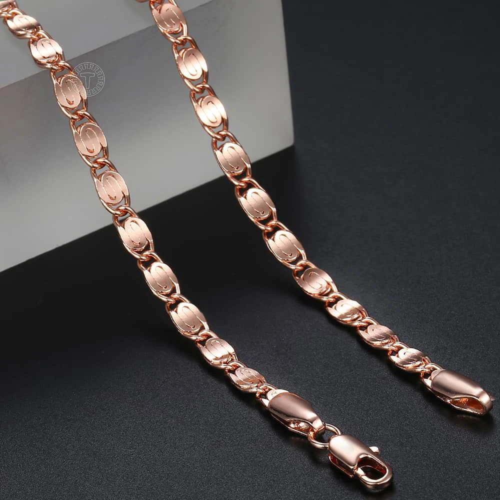 Trendsmax 4mm Necklaces For Women Girls 585 Rose Gold Color Snail Link Chain Necklace Hot Valentines Jewelry Gifts GN283