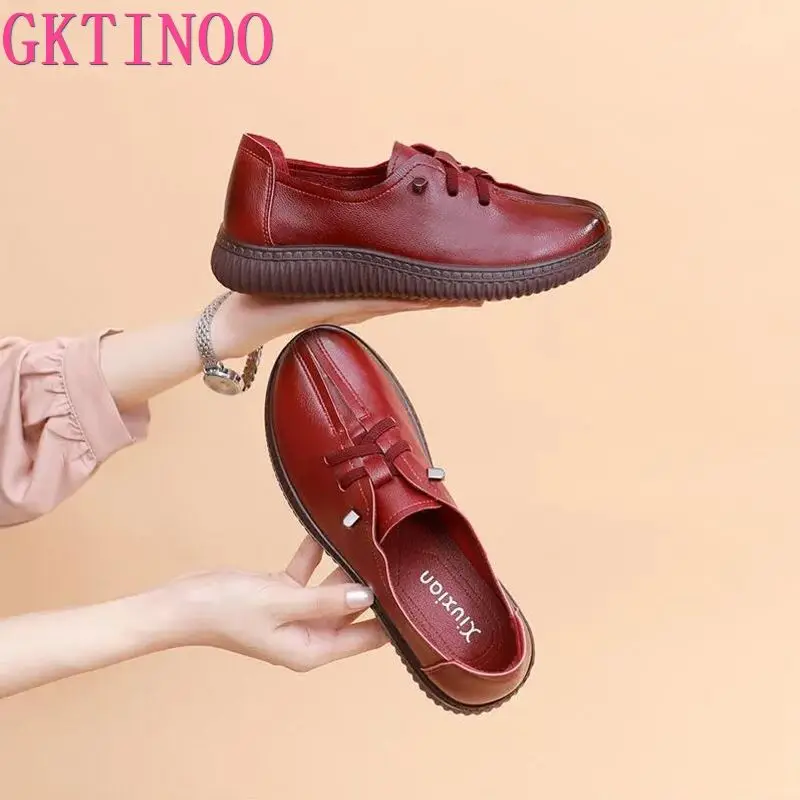 GKTINOO Loafers Genuine Leather Sneakers for Women 2024 Flat Heel Women\'s Autumn Shoes Ladies Cowhide Moccasin Woman Flats