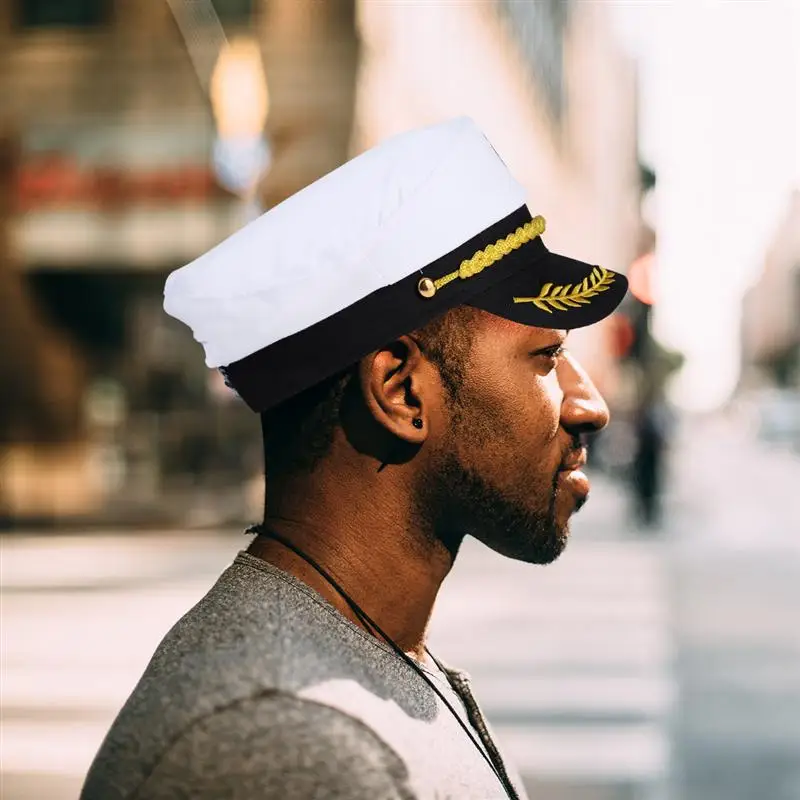 Adult Yacht Boat Ship Sailor Captain Costume Hat Cap Marine Admiral Embroidered Captain'S Cap Halloween Sailor Hat