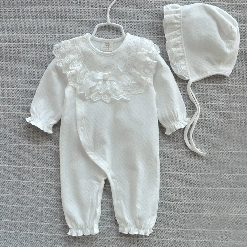 Princess Cotton Newborn Baby Girl Clothes Lace Bow Jumpsuit Spring Autumn Infant Girls Clothing Sets Bodysuit+ Hats