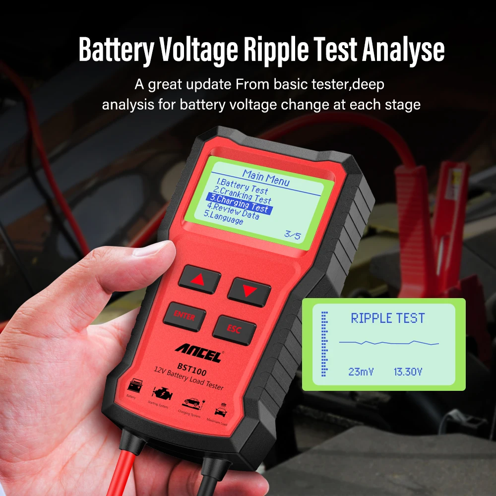 ANCEL BST100 Battery Tester 12V Car Analyzer 2000CCA BCI Battery Charging Cranking Test Charger Circuit Load Tools OBD2 Diagnose