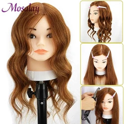 Doll Mannequin Head With 100% Human Hair Training Head For Learner Hairdressers Practice  Dye Bleach Curl Iron Braid Cut Hair