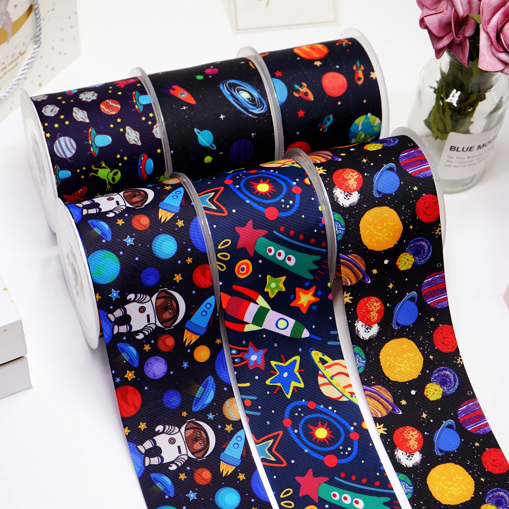 Fai da te Cartoon Aliens nastro in Grosgrain stampato per forniture artigianali accessori per cucire 5 yarde, stampo in resine planari 10 pezzi.