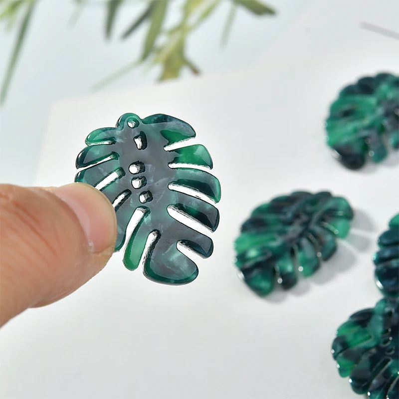Green Tree leaf shape 30pcs/lot acrylic/acetic acid charms diy jewelry earrings/bag pendants accessory