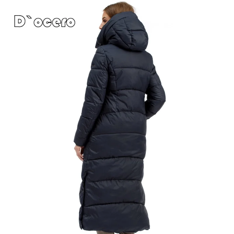 D`OCERO 2022 Winter Women Thickening Hooded Parkas Long Knee Padded Quilted Coat Oversize Down Jacket Windproof Female Outerwear