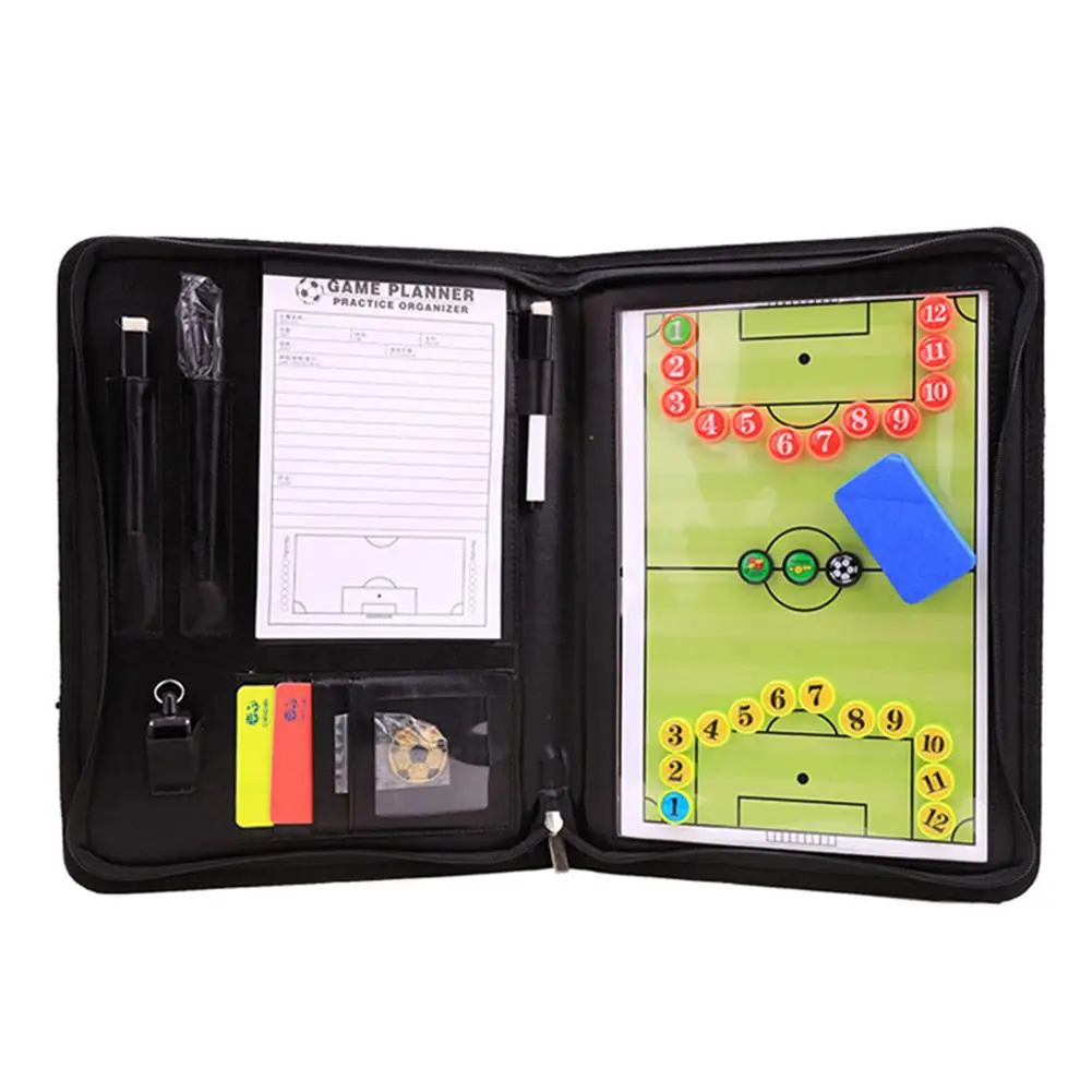 1 conjunto de placa do treinador equipamentos assisitant trainning portátil futebol tático placa 2.5 fold couro útil placa ensino