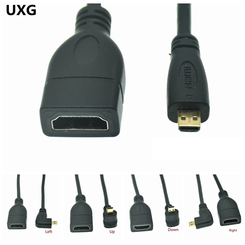 Micro HDMI Male To HDMI-Compatible Female Adapter Cable Left Right Up Angle 90 Degree HDMI Converter Code For HDMI Projector