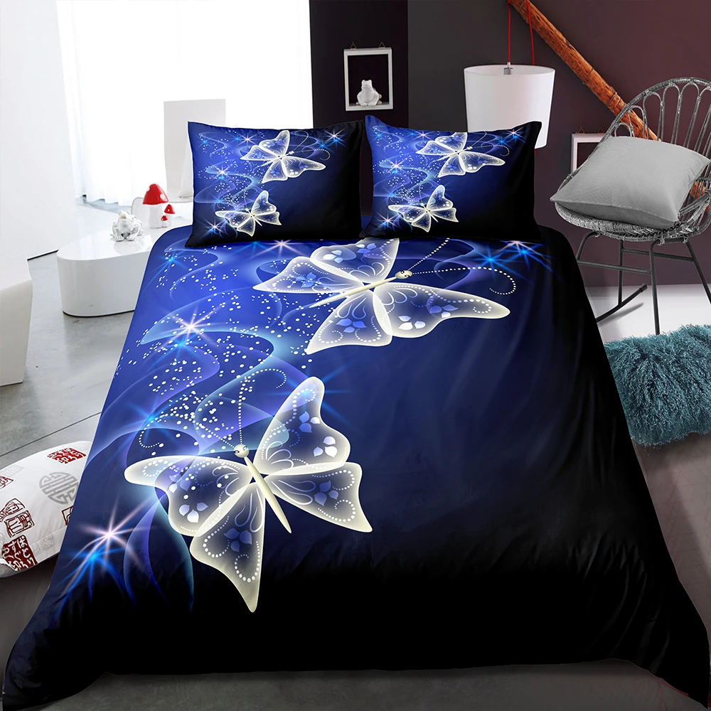 Fanaijia King Size Bedding Sets Luxury Illusion  Butterfly Duvet Cover Set with Pillowcase Home Textile Queen Bed Set