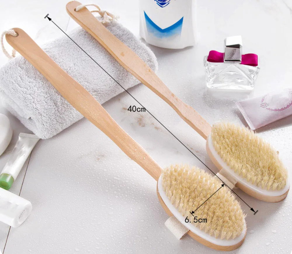 Shower Brush Boar Bristles Exfoliating Body Massager with Long Wooden Handle Wooden Massage Shower Brush fashion Natural Brushes