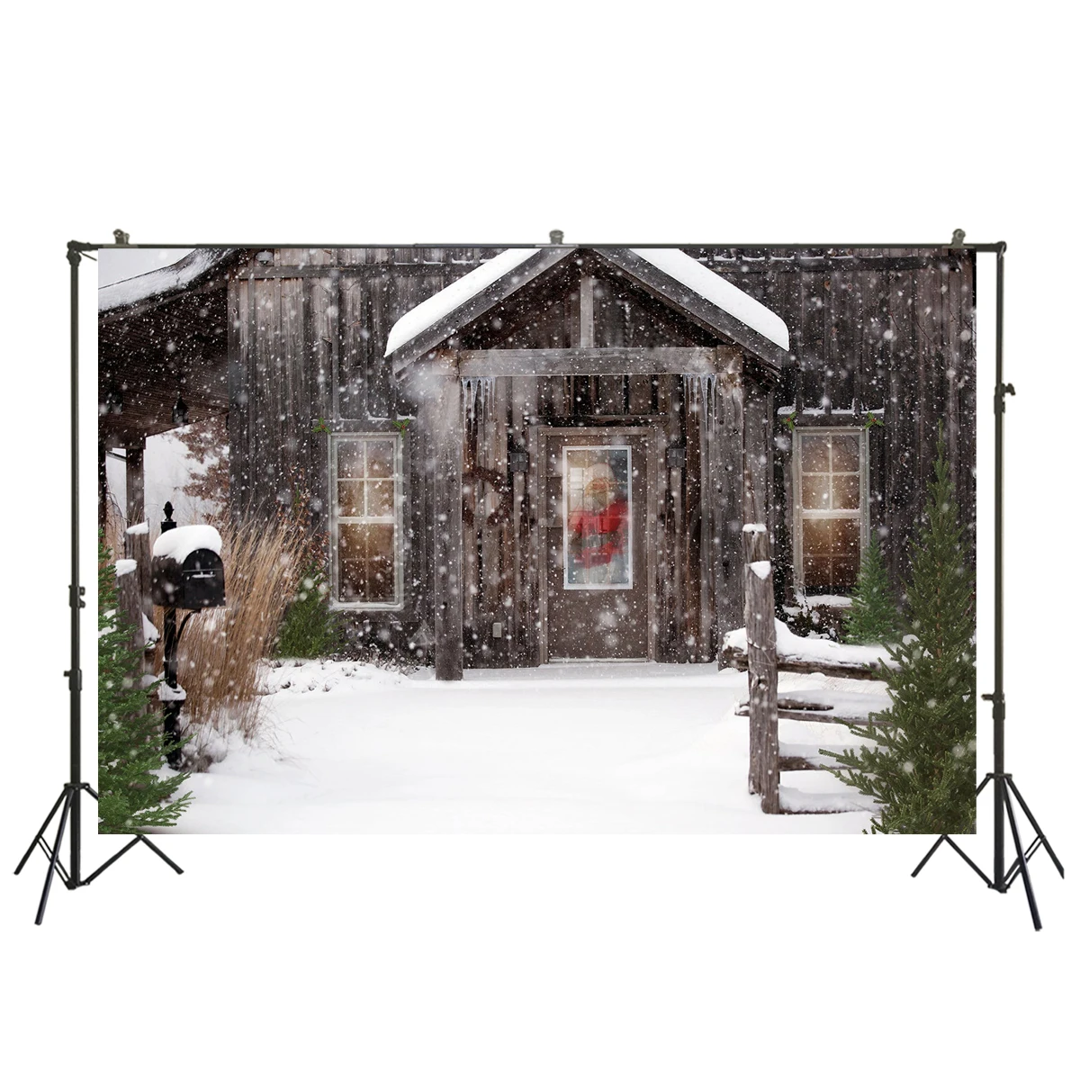 Christmas Background Photography Winter Snow Christmas Tree Wood House Home Decor Holiday Family Celebrate Party Photocall ES-12