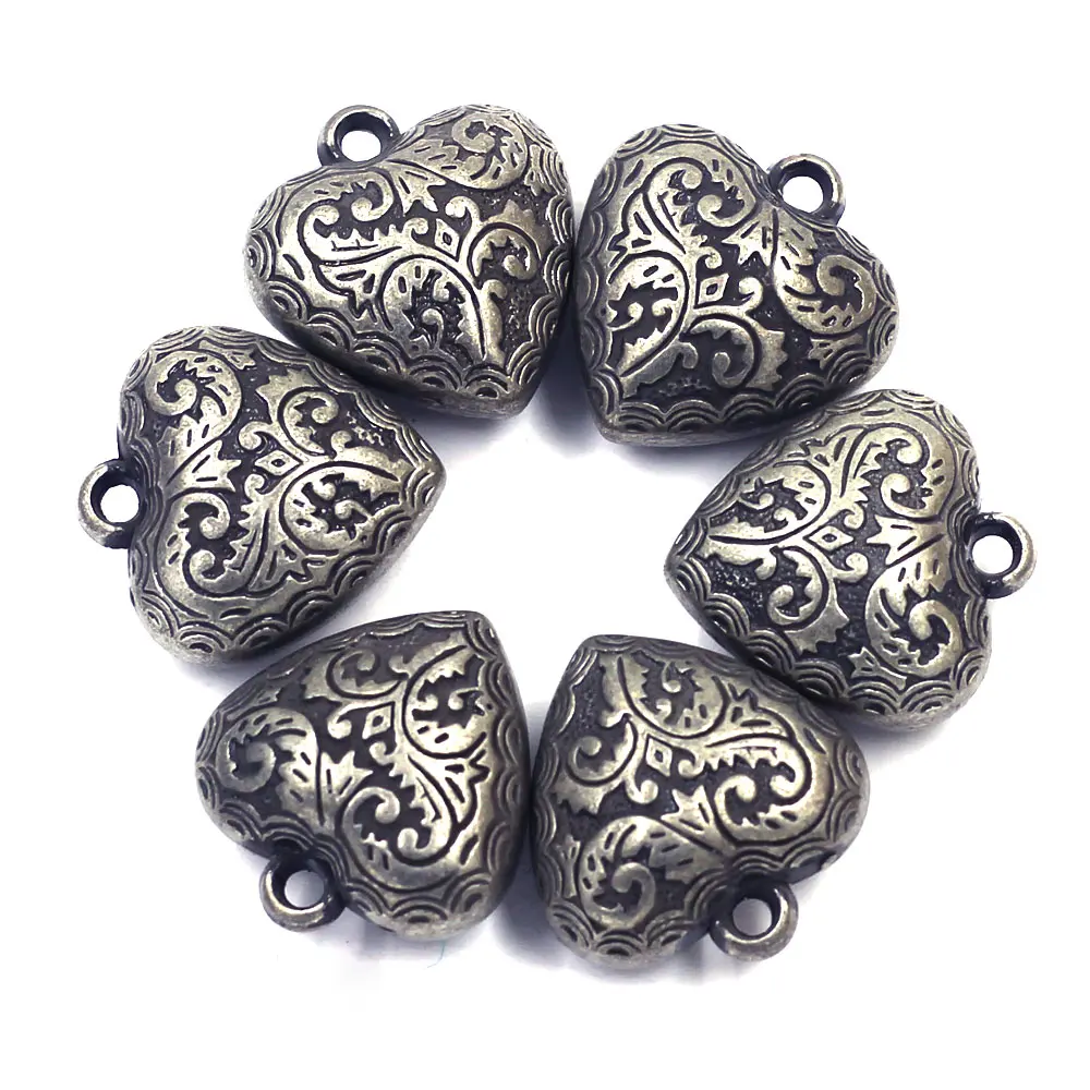 10Pcs Pendants Heart Carved Flower Acrylic Silver Gold Bronze Gunmetal Color For Charms Necklaces Jewelry DIY Finding 25x24mm