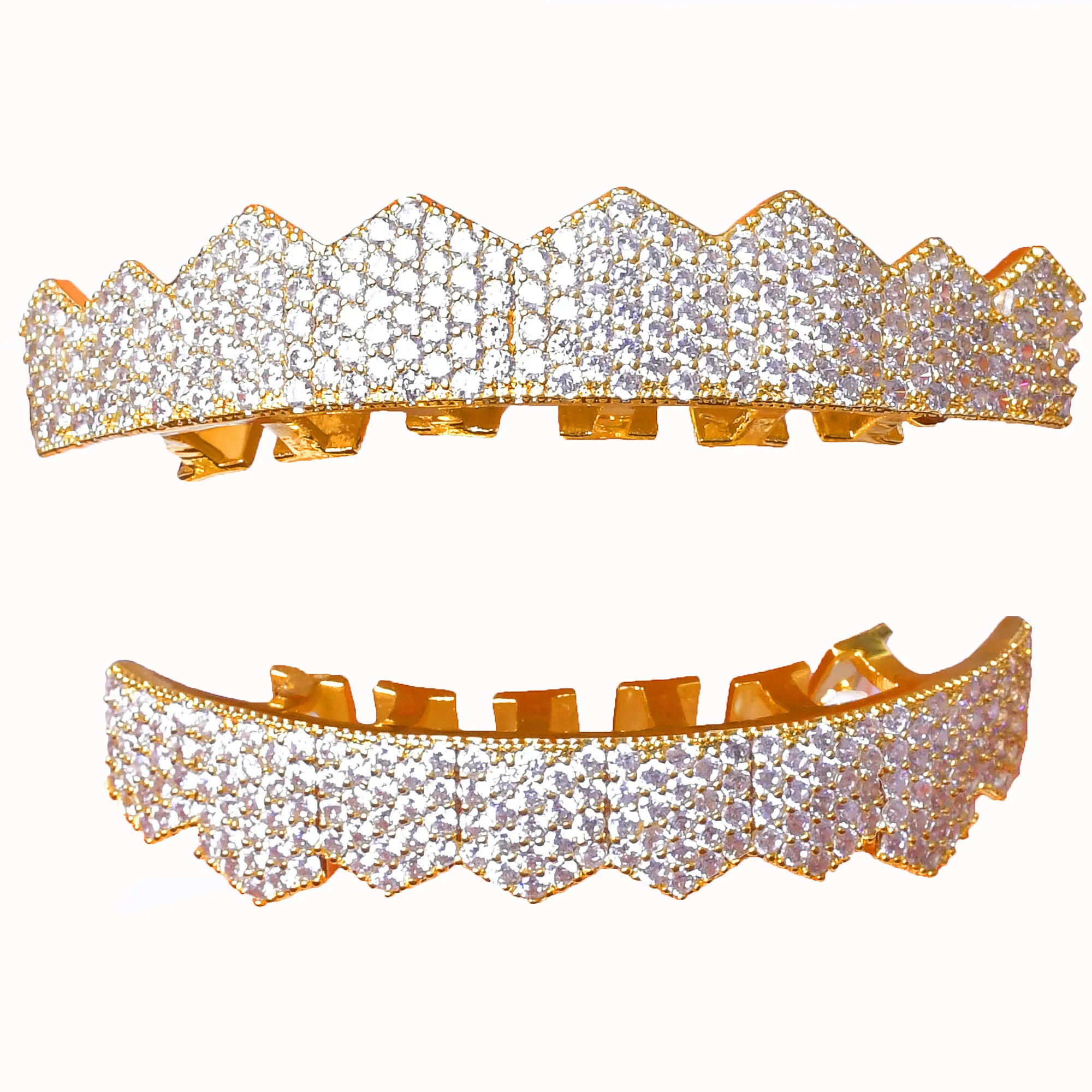 Big Hip Hop Grillz Iced Out CZ Fang Mouth teeth grills Caps Top & Bottom tooth Set Men Women Vampire Grills Fashion Jewelry