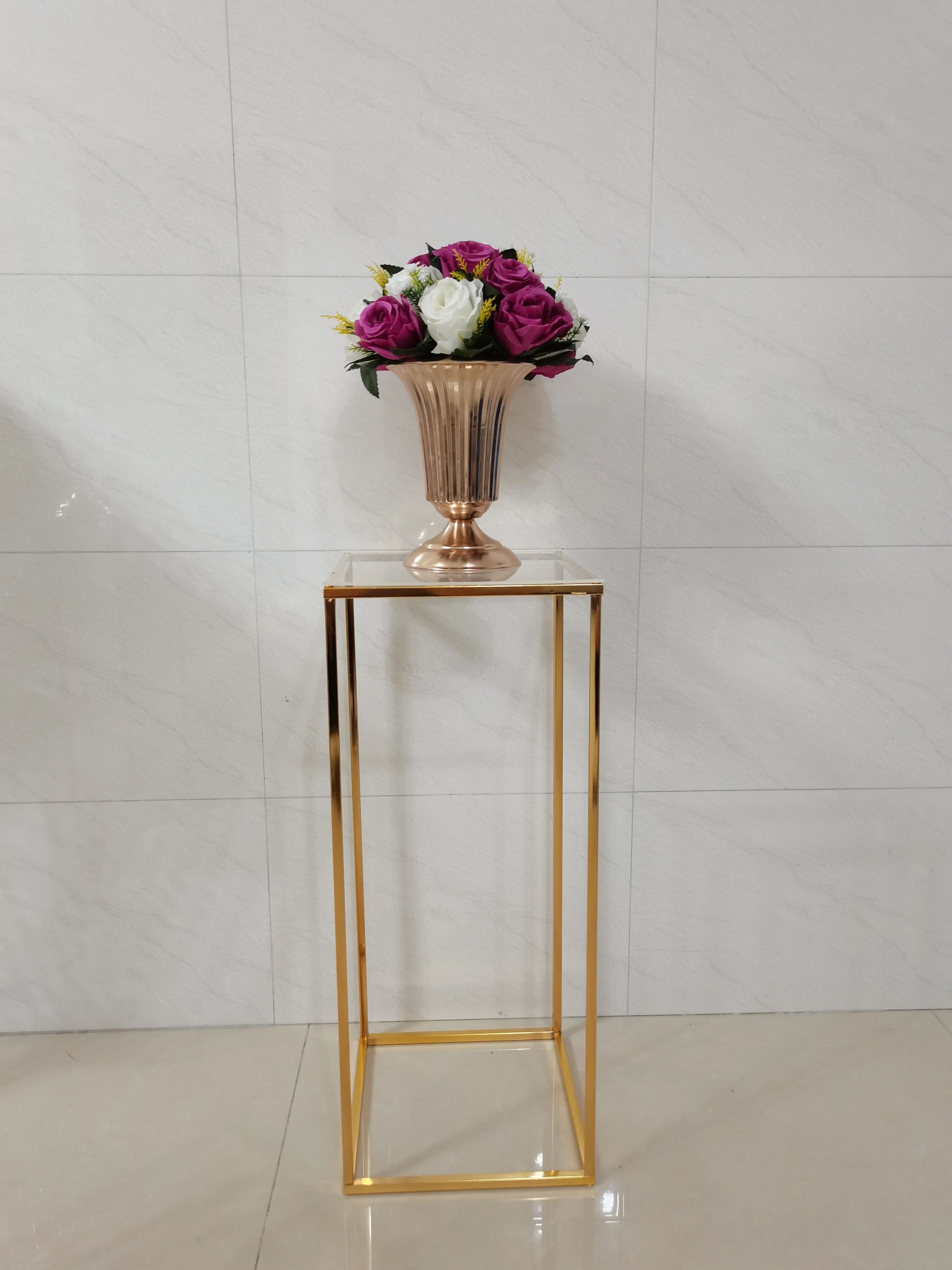 Iron Plinths + Bouquet+Flower Vase Road lead Metal Rack Flower Table Centerpieces For Wedding Home Living Room Luxury Ornaments