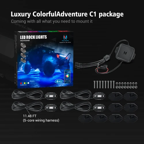 Imagen 2 del producto MICTUNING-luces LED de roca RGBW con controlador Bluetooth, función de sincronización, modo de música, Kit de luz LED de neón Multicolor, C1, 4Pods