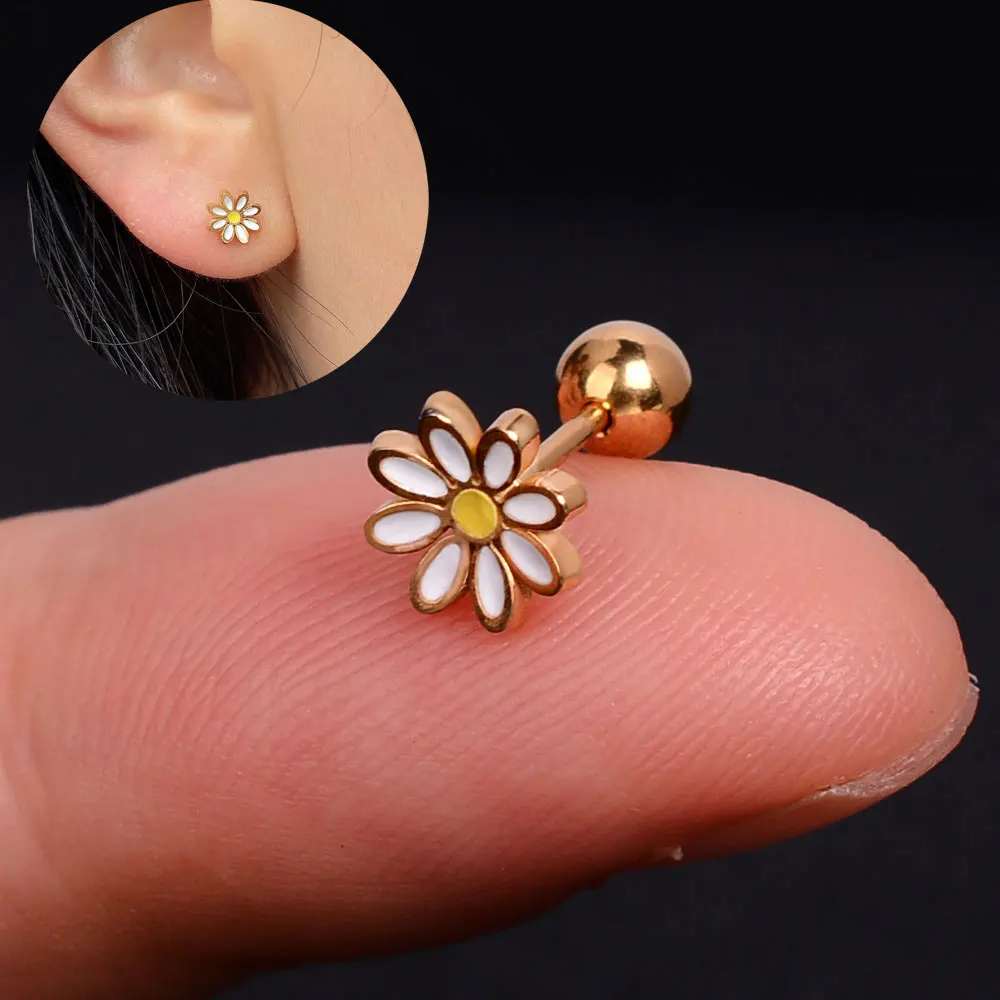 1Pcs Stainless Steel Stud Earrings for Women Star Heart Daisy Butterfly Cross Helix Cartilage Tragus Lobe Ear Piercing Jewelry