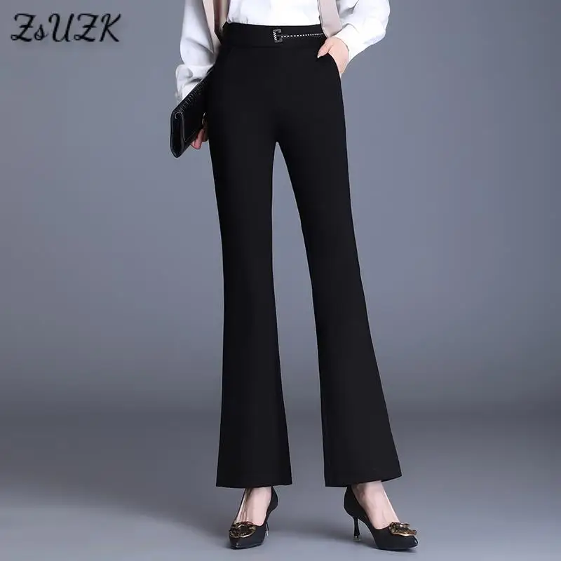 

Black Flare Pants For Women 2021 Spring Autum Stretch Casual Trousers Lady's Suit Pants Profession Wear Trousers