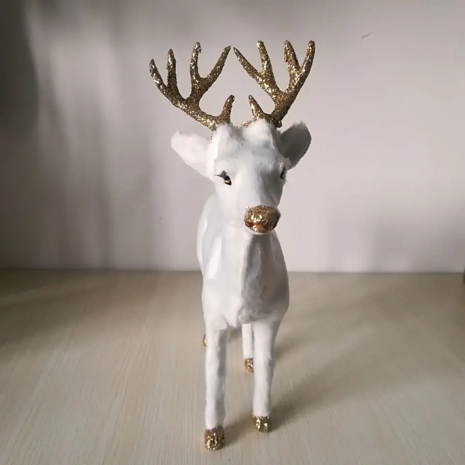 real life toy sika deer about 24x23cm hard model,polyethylene& furs white deer handicraft,prop,home Decoration toy gift b0665