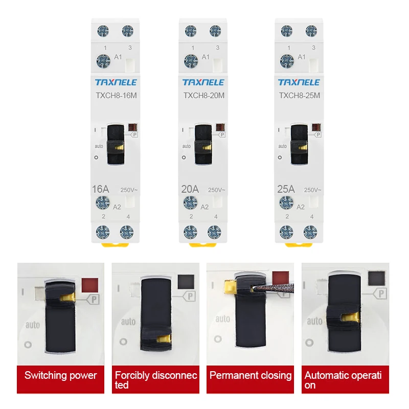 2P 16A 20A 25A 220V/230V 50/60HZ المنزلية الدين السكك الحديدية AC قواطع وحدات التحكم اليدوي المنزل AC قواطع 2NO 2NC 1NO1NC