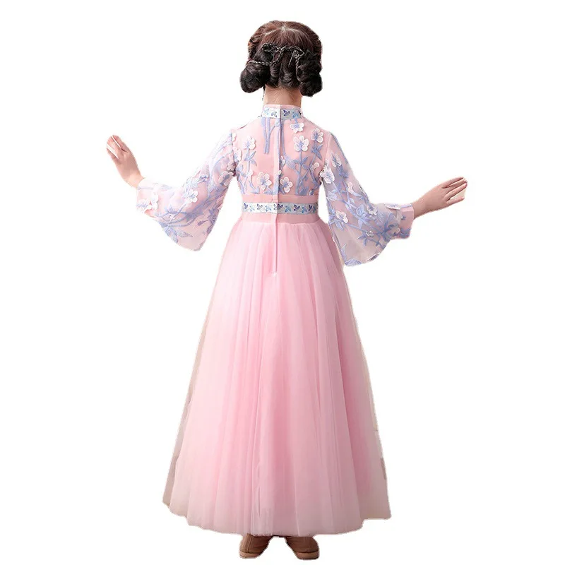 Kids  Winter Long Sleeve Chinese Lovely Traditional Party Dress Embroidery Girls Perform Costumes Children Ancient Hanfu